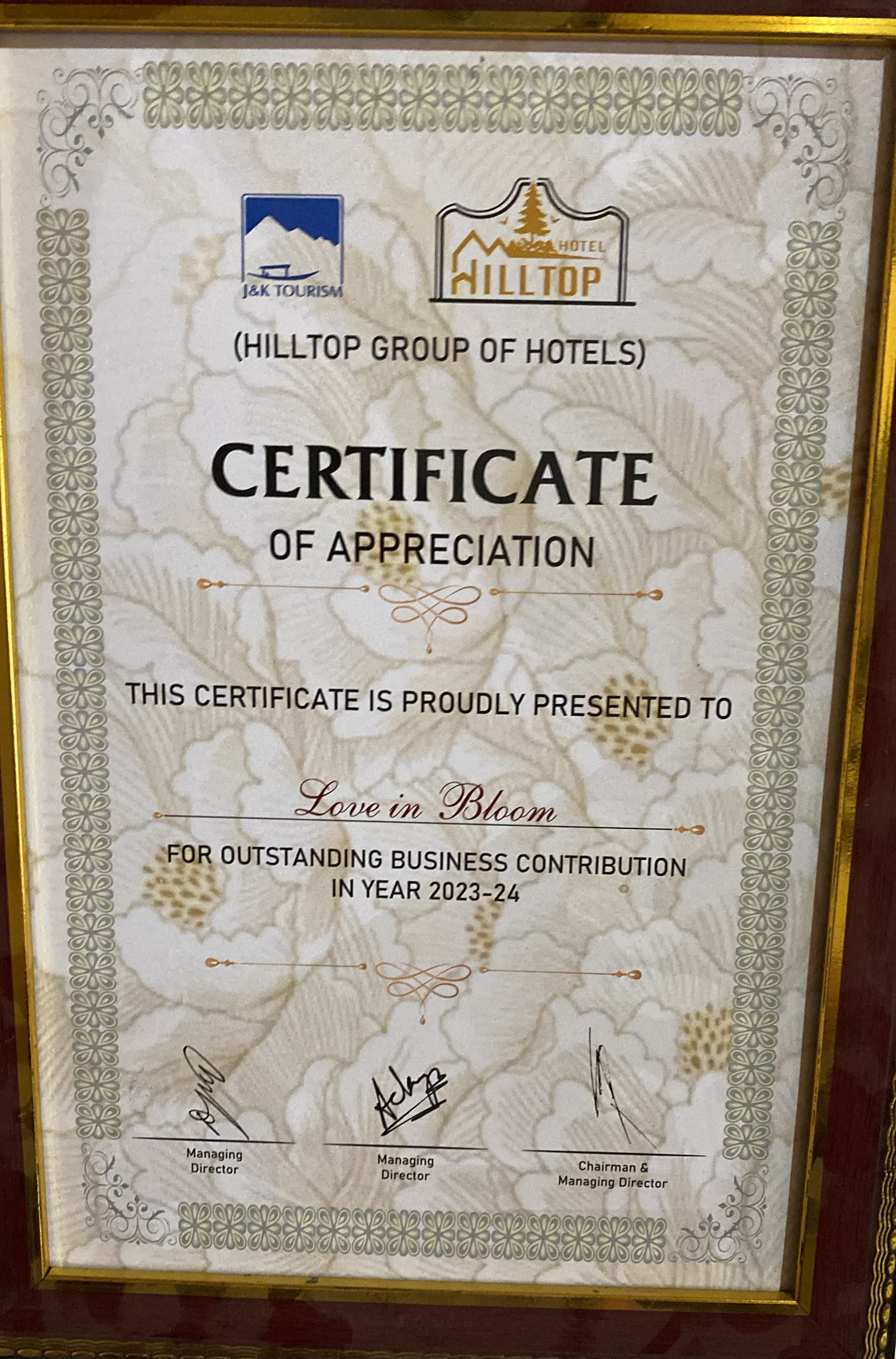 Certificate of Appreciation for Business Contribution