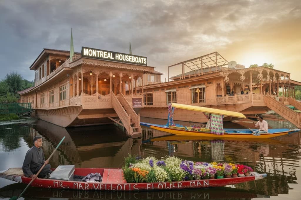 Traditional houseboats and shikaras on Dal Lake, Srinagar